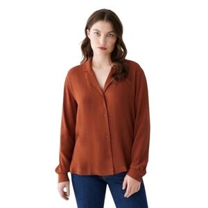 Frank and Oak Camp Collar Long Sleeve Blouse Rust Women's Medium